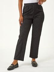 Roman Black Petite Stripe Print Stretch Trousers - Image 4 of 4