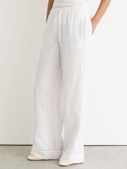 Reiss White Rue Cotton Cheesecloth Wide-Leg Trousers - Image 3 of 6
