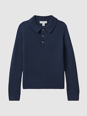 Reiss Petrol Blue Holms Senior Merino Wool Polo Shirt - Image 2 of 6