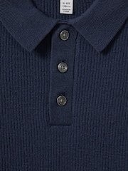 Reiss Petrol Blue Holms Senior Merino Wool Polo Shirt - Image 6 of 6