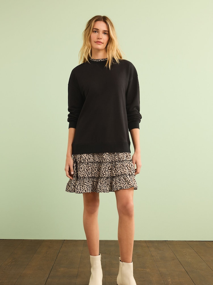 Black Layered Sweatshirt Long Sleeve Animal Print Dress - Image 2 of 6