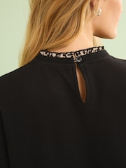 Black Layered Sweatshirt Long Sleeve Animal Print Dress - Image 3 of 6