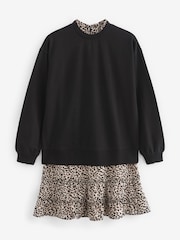 Black Layered Sweatshirt Long Sleeve Animal Print Dress - Image 5 of 6