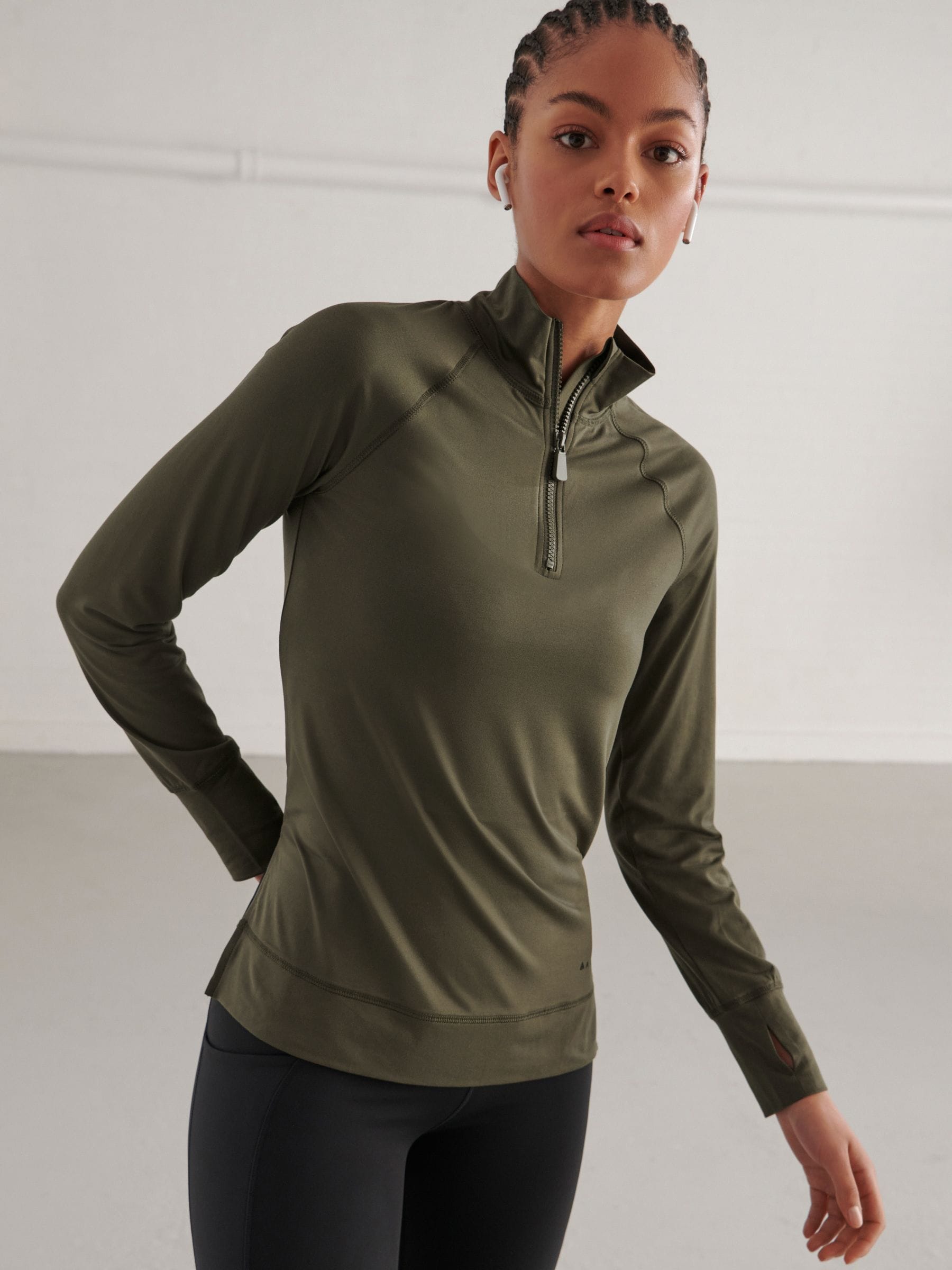 Buy Forest Green Quarter Zip Long Sleeve Top from Next USA