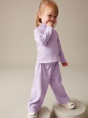 Lilac Ribbed Top and Wide Leg Trousers Set (3mths-7yrs) - Image 1 of 7