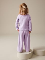 Lilac Ribbed Top and Wide Leg Trousers Set (3mths-7yrs) - Image 2 of 7