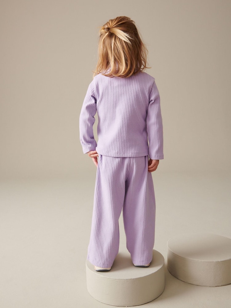 Lilac Ribbed Top and Wide Leg Trousers Set (3mths-7yrs) - Image 2 of 7