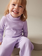 Lilac Ribbed Top and Wide Leg Trousers Set (3mths-7yrs) - Image 3 of 7