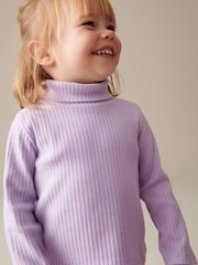 Lilac Ribbed Top and Wide Leg Trousers Set (3mths-7yrs) - Image 4 of 7