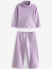 Lilac Ribbed Top and Wide Leg Trousers Set (3mths-7yrs) - Image 5 of 7