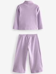 Lilac Ribbed Top and Wide Leg Trousers Set (3mths-7yrs) - Image 6 of 7