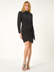 Roman Black Velvet High Neck Stud Bodycon Dress - Image 2 of 4