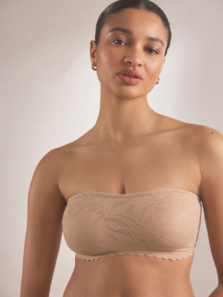 Praline Nude All-Over Lace Scallop Edge Bandeau Bra - Image 1 of 6 Praline Nude All-Over Lace Scallop Edge Bandeau Bra - Image 1 of 6