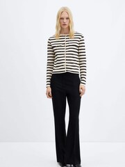 Mango Cream/Black Striped 100% Cotton Cardigan With Buttons - Image 1 of 7