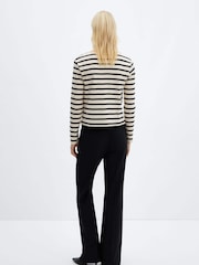 Mango Cream/Black Striped 100% Cotton Cardigan With Buttons - Image 2 of 7