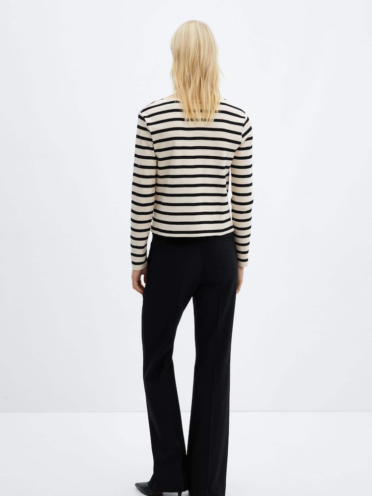 Mango Cream/Black Striped 100% Cotton Cardigan With Buttons - Image 2 of 7