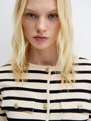 Mango Cream/Black Striped 100% Cotton Cardigan With Buttons - Image 4 of 7