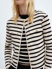 Mango Cream/Black Striped 100% Cotton Cardigan With Buttons - Image 5 of 7