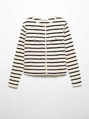Mango Cream/Black Striped 100% Cotton Cardigan With Buttons - Image 6 of 7