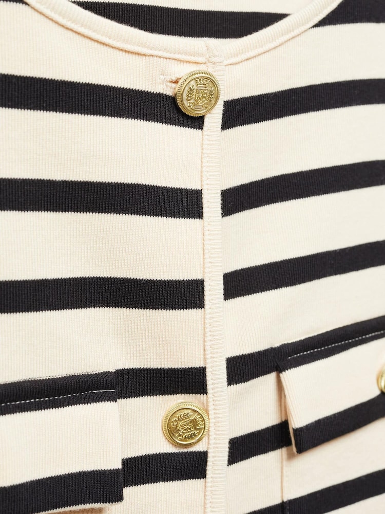 Mango Cream/Black Striped 100% Cotton Cardigan With Buttons - Image 7 of 7
