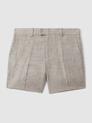 Reiss Oatmeal Auto 9-13 yrs Tailored 100% Linen Side Adjuster Shorts - Image 2 of 4