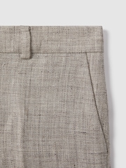 Reiss Oatmeal Auto 9-13 yrs Tailored 100% Linen Side Adjuster Shorts - Image 4 of 4