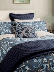 Bedeck of Belfast Denim Blue Albany Leaf Print Duvet Cover & Pillowcase Set - Image 1 of 5