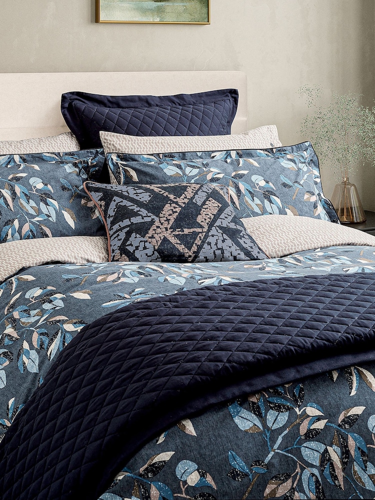 Bedeck of Belfast Denim Blue Albany Leaf Print Duvet Cover & Pillowcase Set - Image 1 of 5 Bedeck of Belfast Denim Blue Albany Leaf Print Duvet Cover & Pillowcase Set - Image 1 of 5