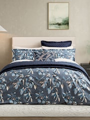 Bedeck of Belfast Denim Blue Albany Leaf Print Duvet Cover & Pillowcase Set - Image 2 of 5