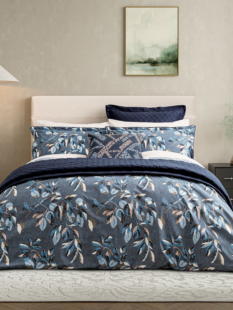 Bedeck of Belfast Denim Blue Albany Leaf Print Duvet Cover & Pillowcase Set - Image 2 of 5 Bedeck of Belfast Denim Blue Albany Leaf Print Duvet Cover & Pillowcase Set - Image 2 of 5