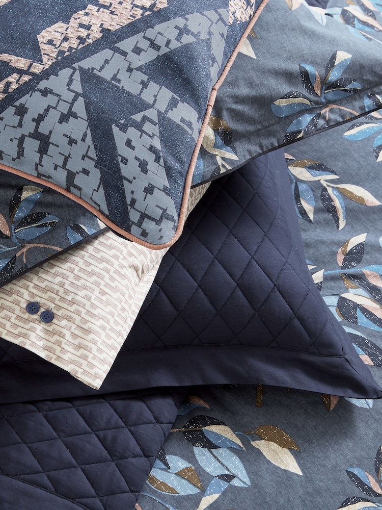 Bedeck of Belfast Denim Blue Albany Leaf Print Duvet Cover & Pillowcase Set - Image 5 of 5 Bedeck of Belfast Denim Blue Albany Leaf Print Duvet Cover & Pillowcase Set - Image 5 of 5
