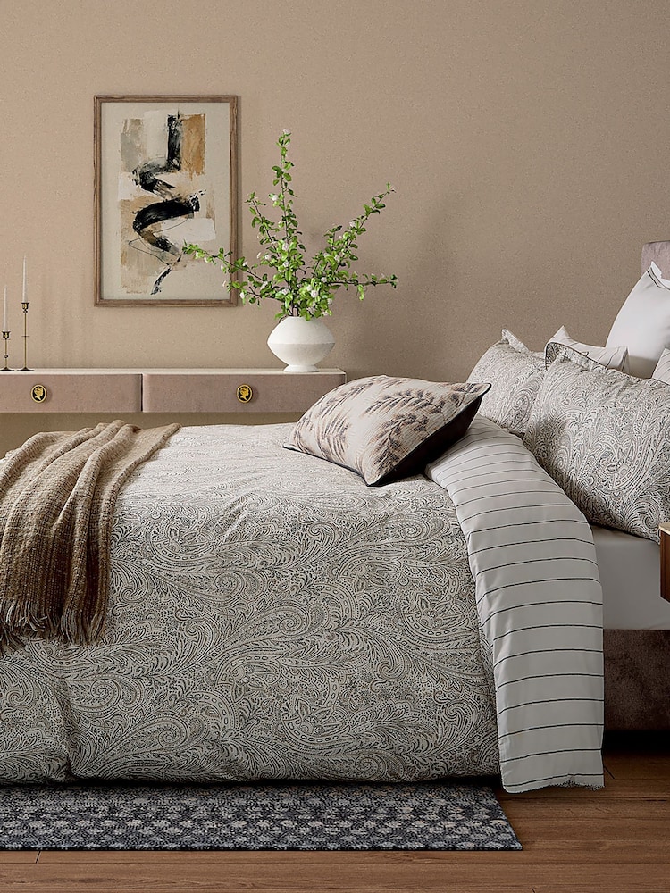 Bedeck of Belfast Charcoal Avita Paisley Print 100% Cotton Duvet Cover & Pillowcase Set - Image 2 of 4 Bedeck of Belfast Charcoal Avita Paisley Print 100% Cotton Duvet Cover & Pillowcase Set - Image 2 of 4
