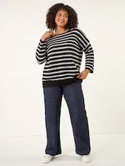 Roman Black Curve Crochet Stripe Knit Jumper - Image 2 of 4