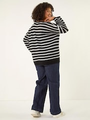Roman Black Curve Crochet Stripe Knit Jumper - Image 3 of 4