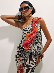 River Island Black Del Maar Sleeveless Floral Asymmetric Top - Image 1 of 4