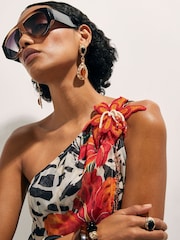 River Island Black Del Maar Sleeveless Floral Asymmetric Top - Image 3 of 4