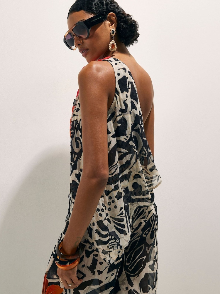River Island Black Del Maar Sleeveless Floral Asymmetric Top - Image 4 of 4