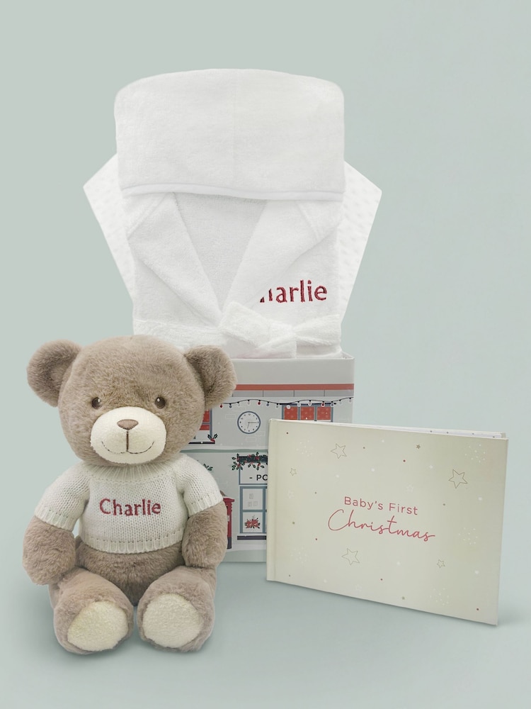 Babyblooms Personalised Babys 100% Cotton First Christmas Frankie Bear Bathrobe and Book Set - Image 1 of 10