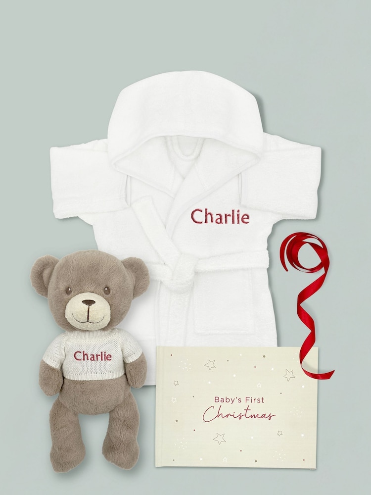 Babyblooms Personalised Babys 100% Cotton First Christmas Frankie Bear Bathrobe and Book Set - Image 2 of 10