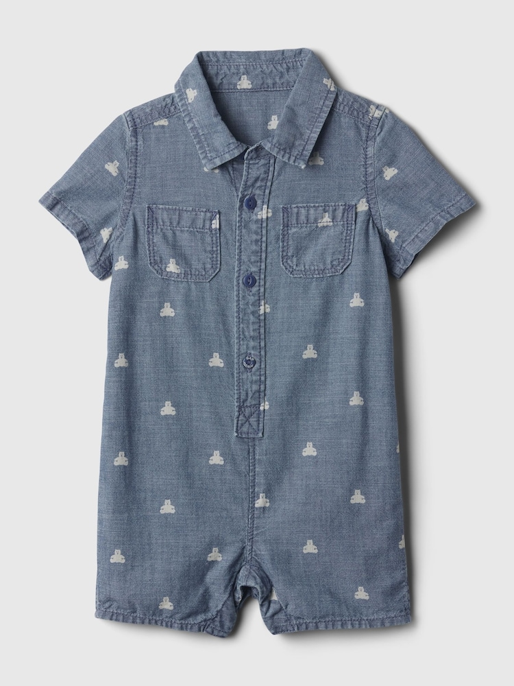 Gap Blue Denim Shirt Romper (Newborn-24mths) - Image 1 of 1 Gap Blue Denim Shirt Romper (Newborn-24mths) - Image 1 of 1