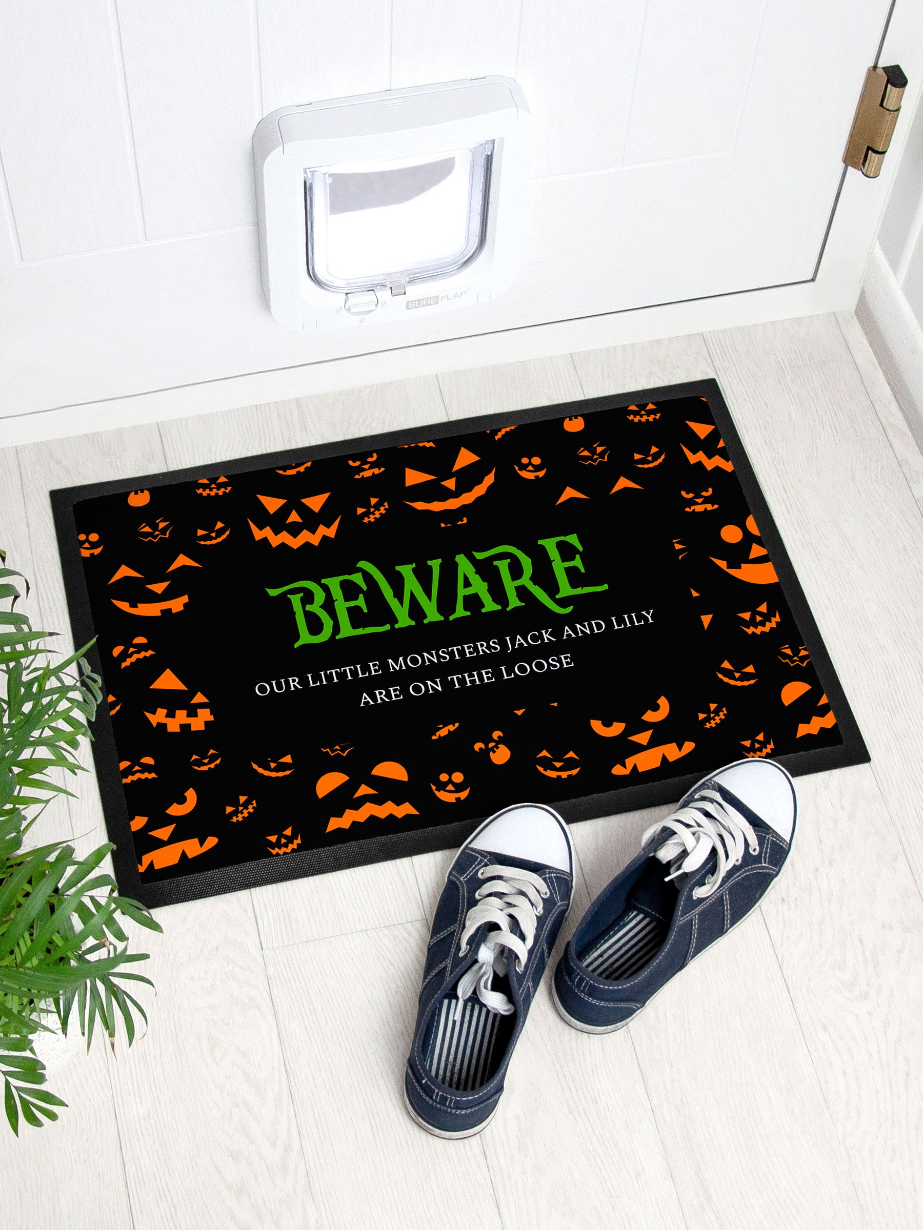 Personalised Halloween Beware Indoor Doormat by Treat Republic