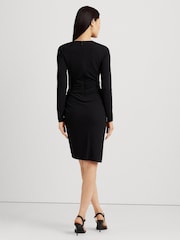 Lauren Ralph Lauren Black Ruched Stretch Jersey Surplice Dress - Image 3 of 9