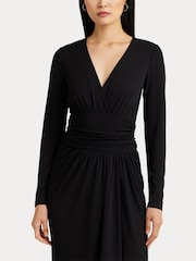 Lauren Ralph Lauren Black Ruched Stretch Jersey Surplice Dress - Image 7 of 9