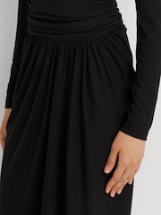 Lauren Ralph Lauren Black Ruched Stretch Jersey Surplice Dress - Image 8 of 9