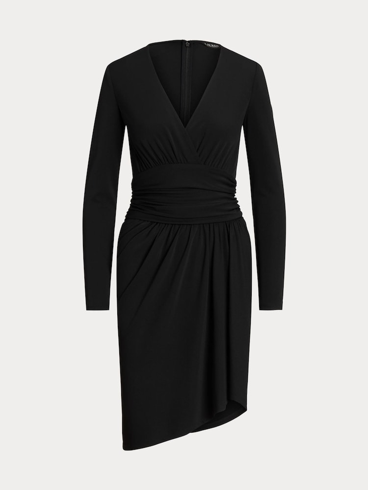 Lauren Ralph Lauren Black Ruched Stretch Jersey Surplice Dress - Image 9 of 9