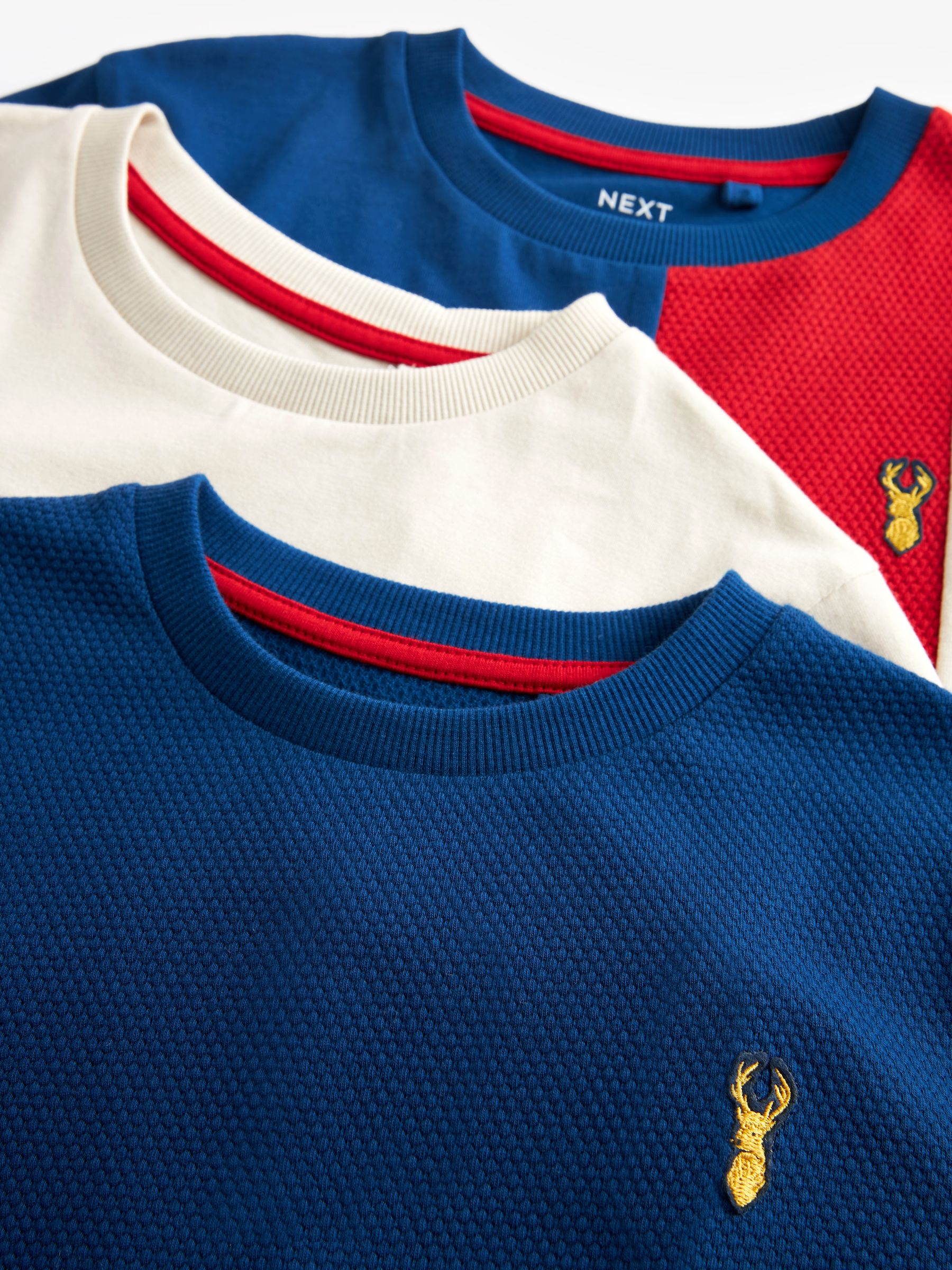 Buy Red/Blue Textured Colourblock 100% Cotton T-Shirts 3