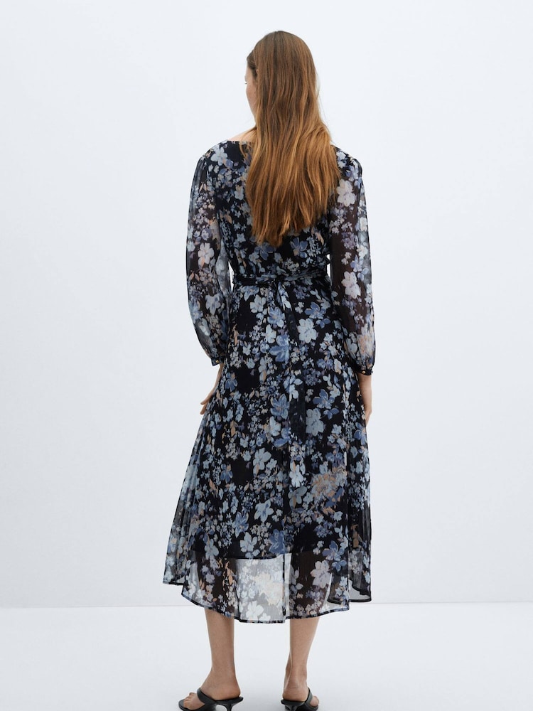Mango Black Flowy Flower Printed Dress - Image 2 of 6 Mango Black Flowy Flower Printed Dress - Image 2 of 6
