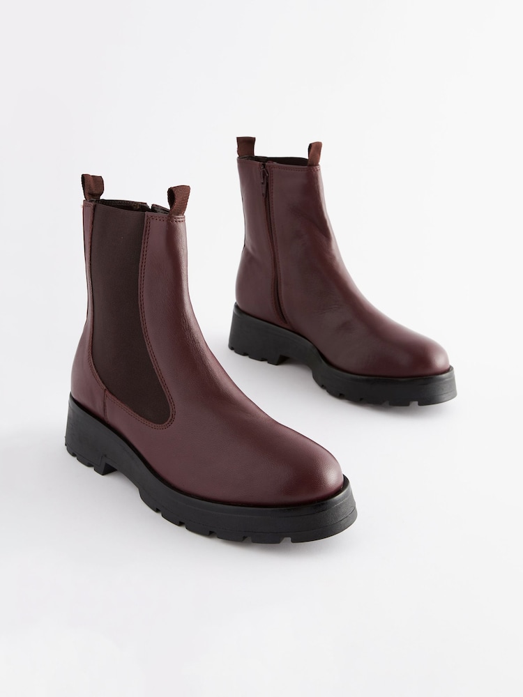 Burgundy Red Extra Wide Fit Forever Comfort® Leather Chunky Sole Chelsea Boots - Image 1 of 6