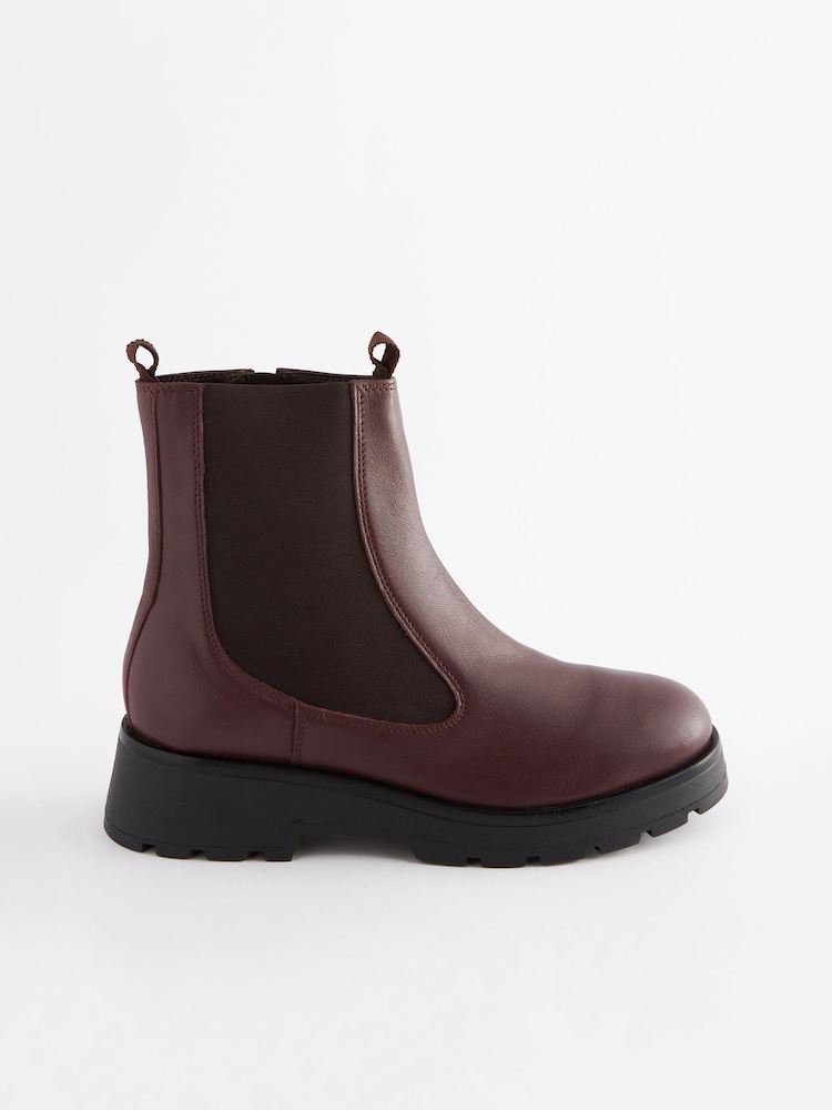 Burgundy Red Extra Wide Fit Forever Comfort® Leather Chunky Sole Chelsea Boots - Image 2 of 6