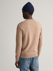 GANT Dark Sand Melange Superfine Lambswool Crew Neck Jumper - Image 2 of 5